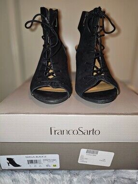 Franco Sarto Quella Black Lace-Up Peep Toe Heels